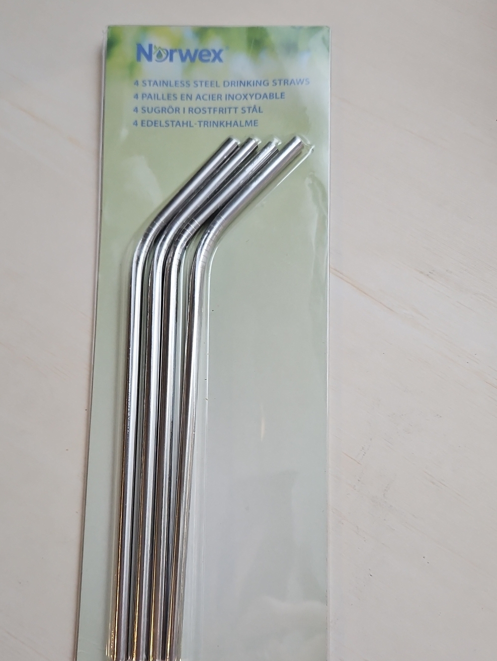 New! Norwex Silver Bent Stainless Steel Drinking Straws - Pack of 4